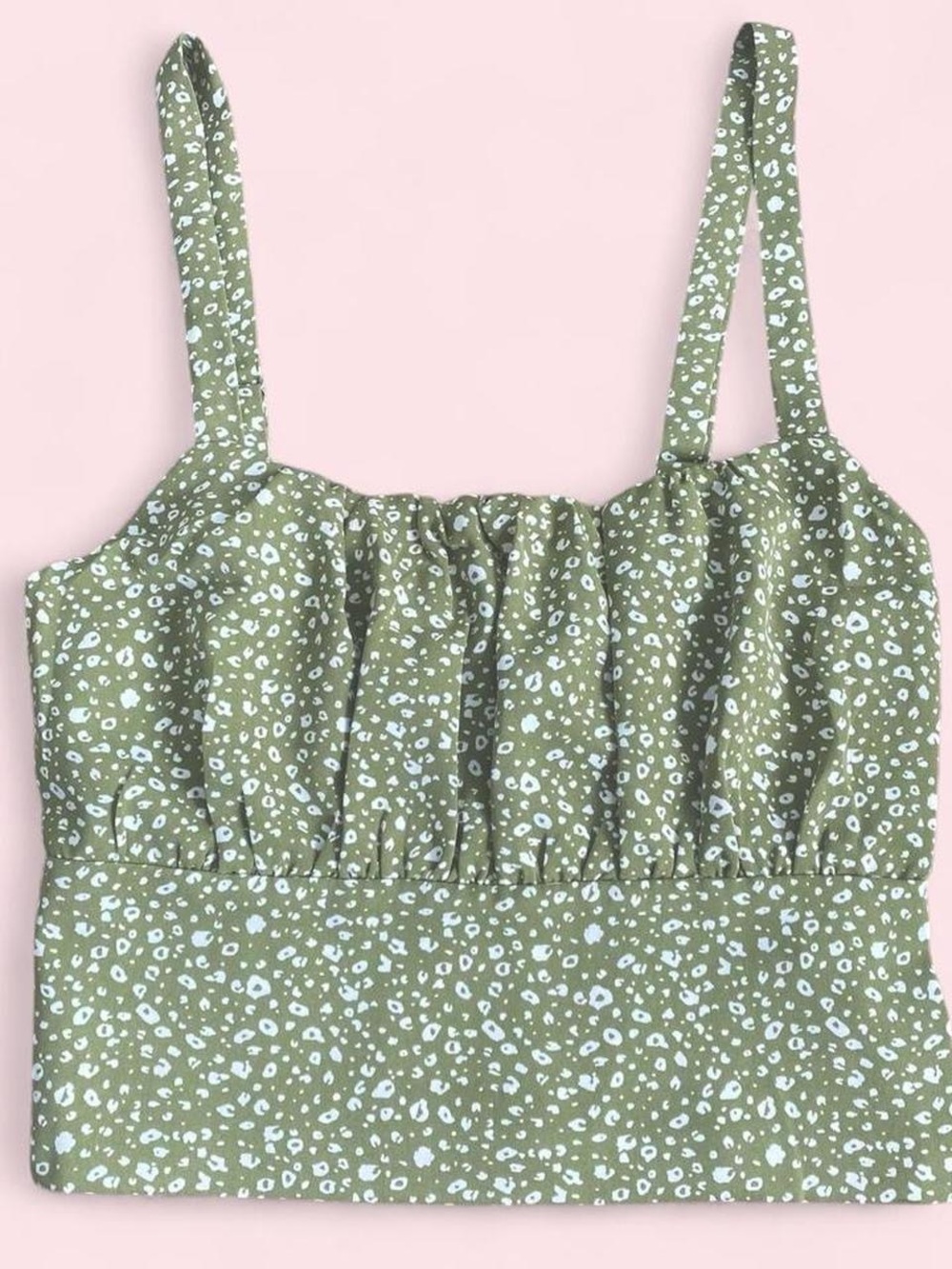 Olive Green Printed Crop Tank Top